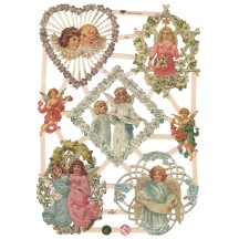 Lattice Framed Angels and Flowers Scraps with Glitter ~ Germany